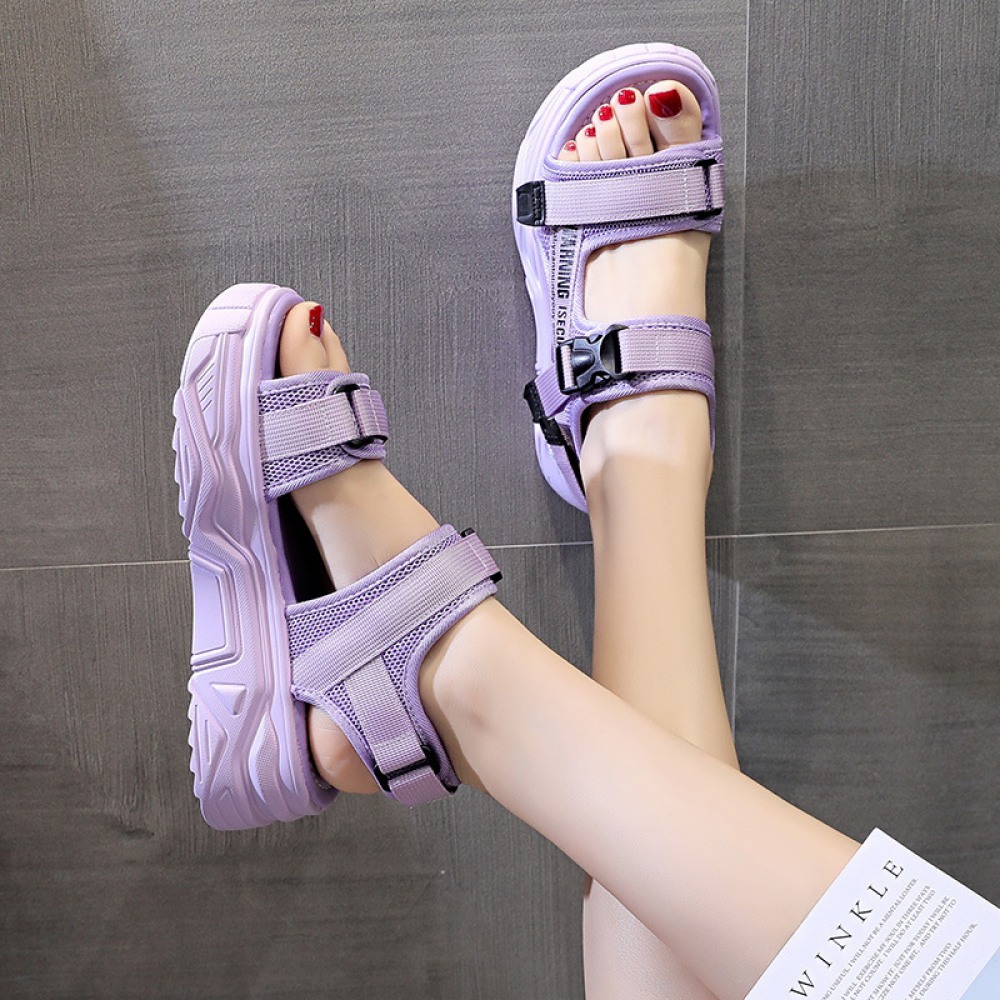 Women New Summer Velcro Beach Sandals Casual Platform Flat Shoes