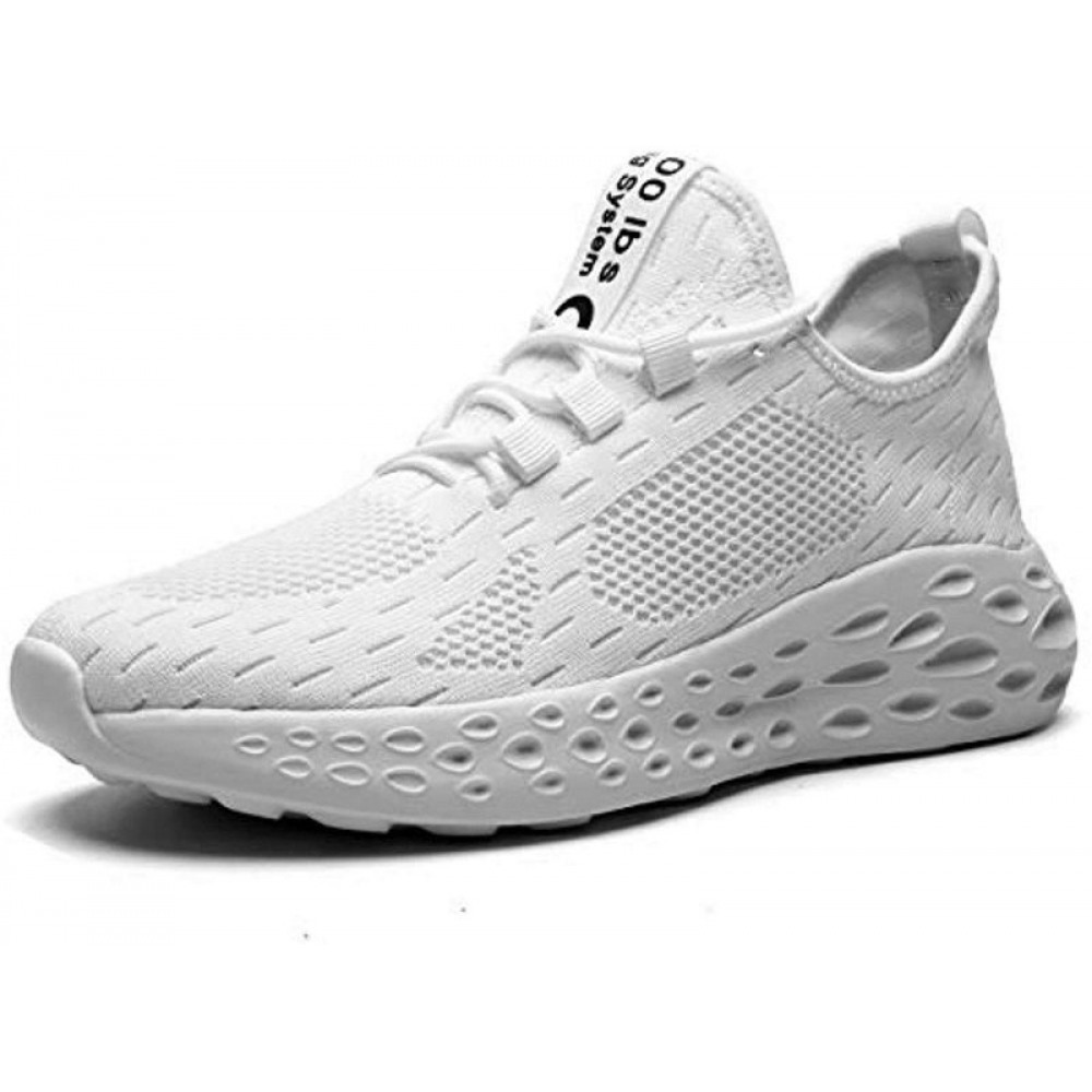 Mens Slip On Walking Shoes Fashion Breathable Mesh Soft Sole Casual Athletic Lightweight Running Shoes White